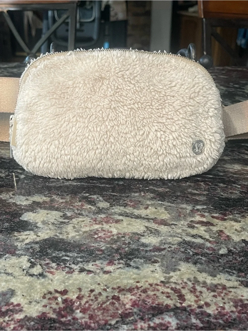 lululemon athletica Cream Sherpa Mini Belt Bag with Silver Accent